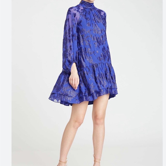 Monique Lhuillier Dresses & Skirts - MONIQUE LHUILLIER blue puff sleeve tie back shift dress 6 S